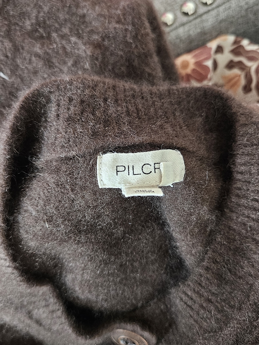 Pilcro Cashmere Dark Brown Fuzzy Knit Cardigan Size S - Picture 4 of 5